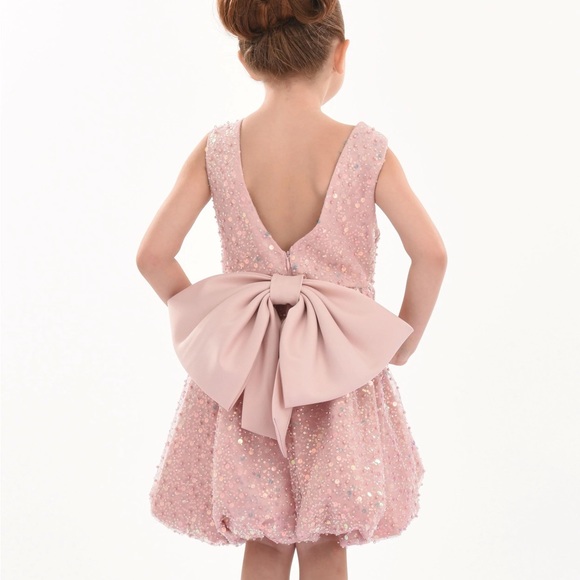 Tulleen Pink Peach Ainsley Sequin Bow Dress - Picture 2 of 3